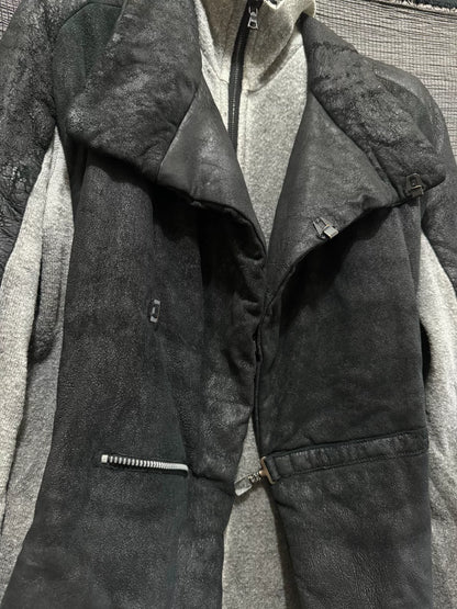 black leather high collar jacket