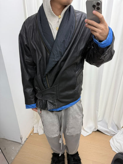 issey miyake black leather zip jacket M size