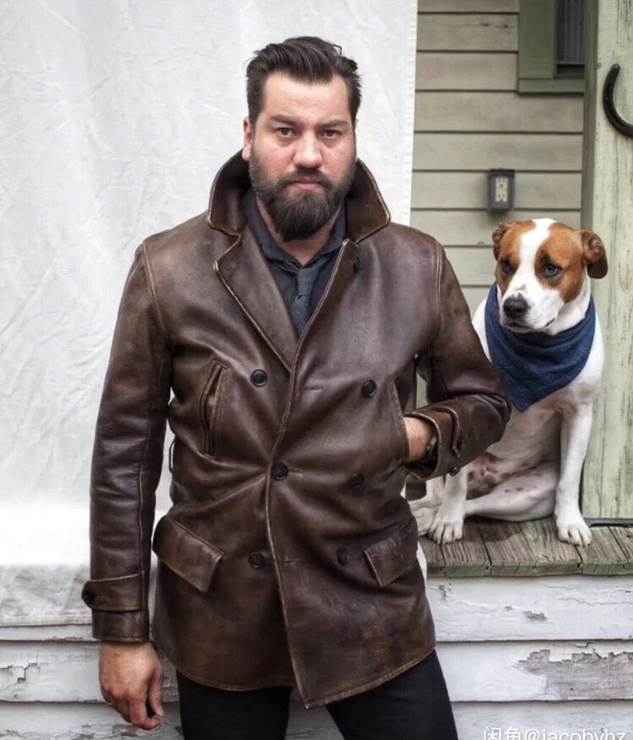 vintage rrl leather parka with plaid lining