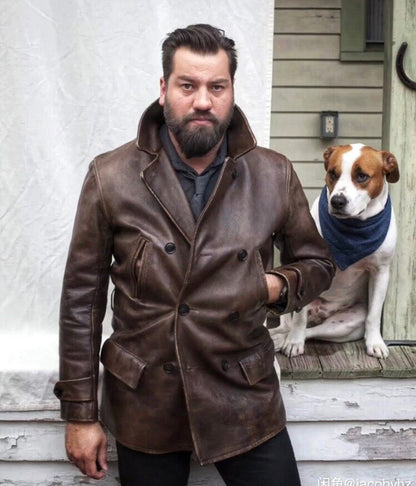 vintage rrl leather parka with plaid lining