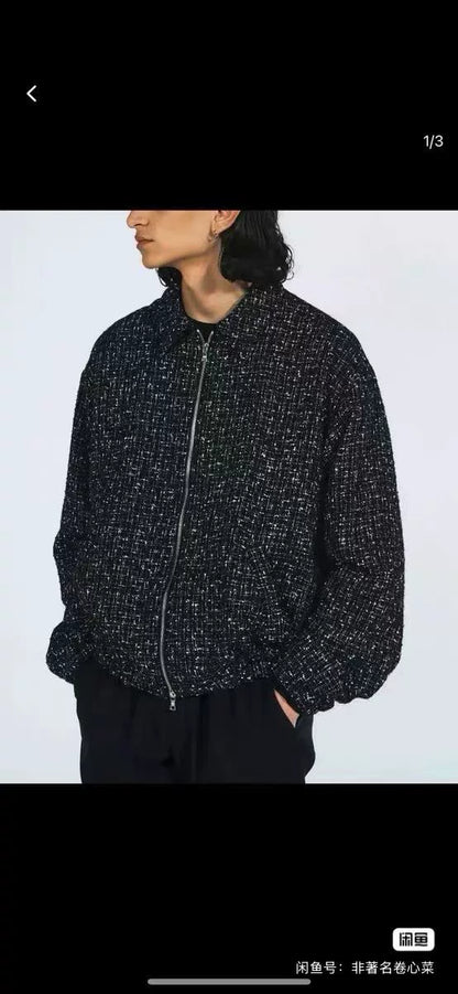 cotton wool tweed harrington jacket