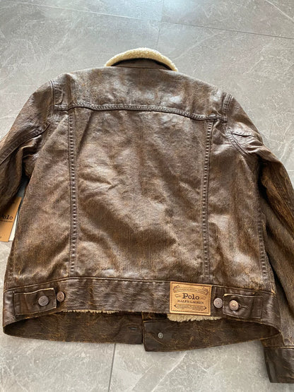 brown leather jacket with fur collar