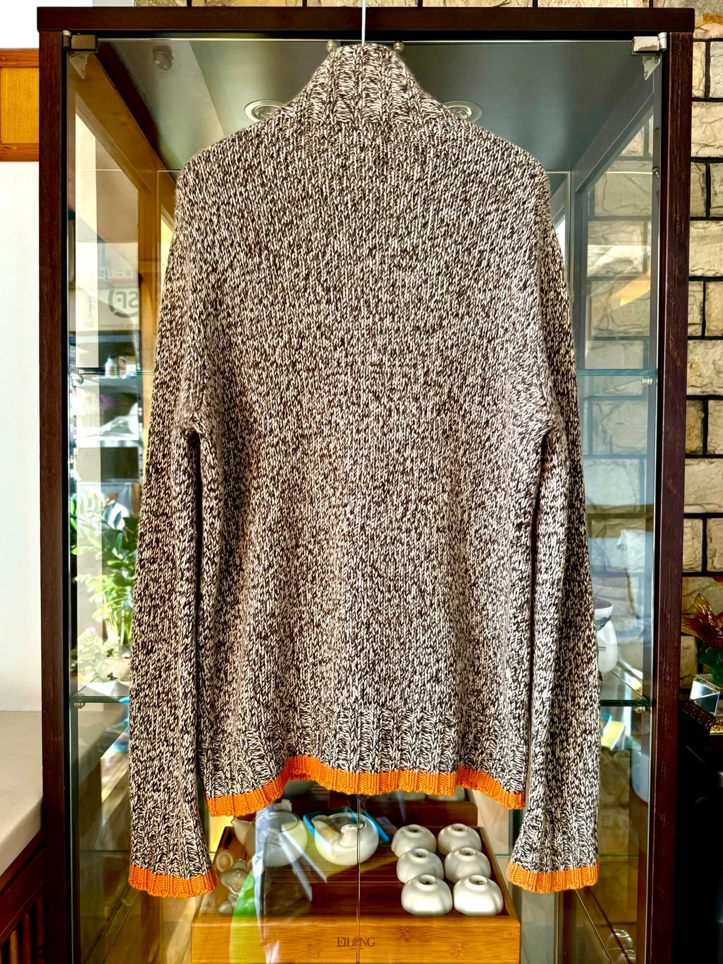 hermes gray orange cashmere high-neck sweater