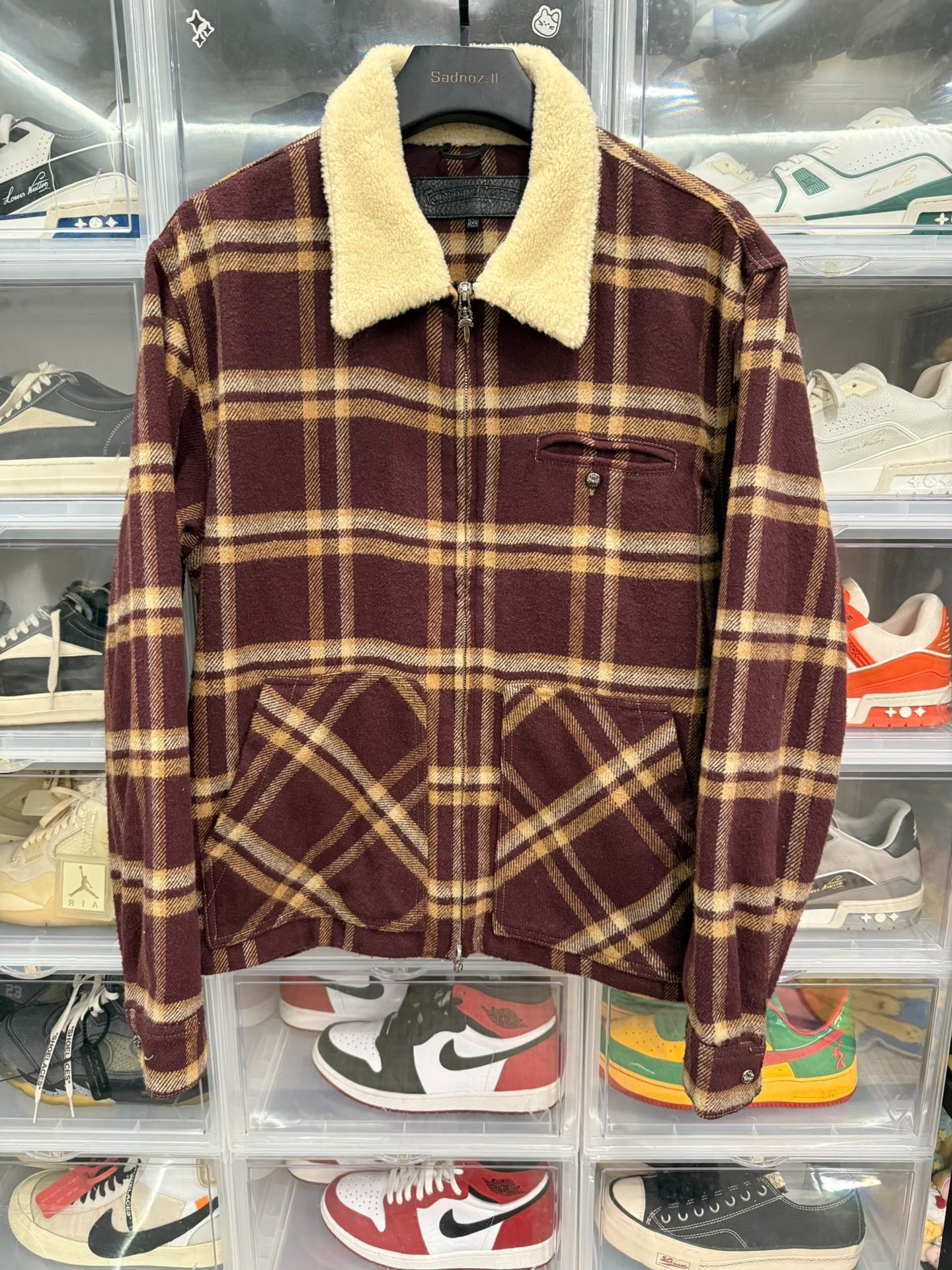 Chrome Hearts Burgundy Plaid Zip Shirt Jacket