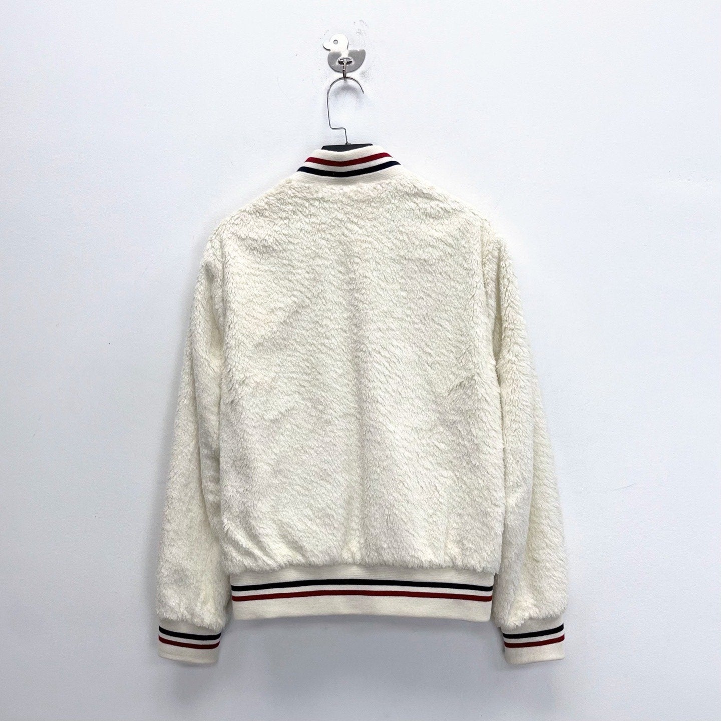 Saint Laurent White Teddy Stripe Baseball Jacket