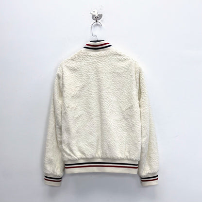 Saint Laurent White Teddy Stripe Baseball Jacket
