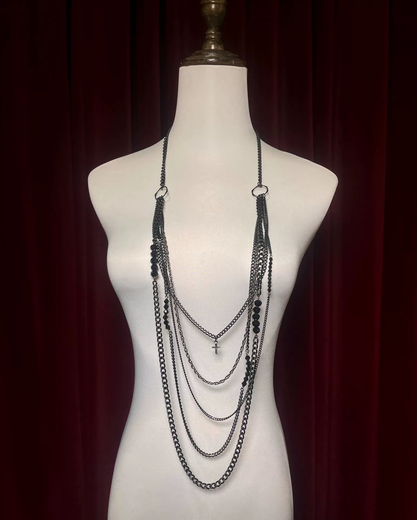 adjustable black cross necklace with charms