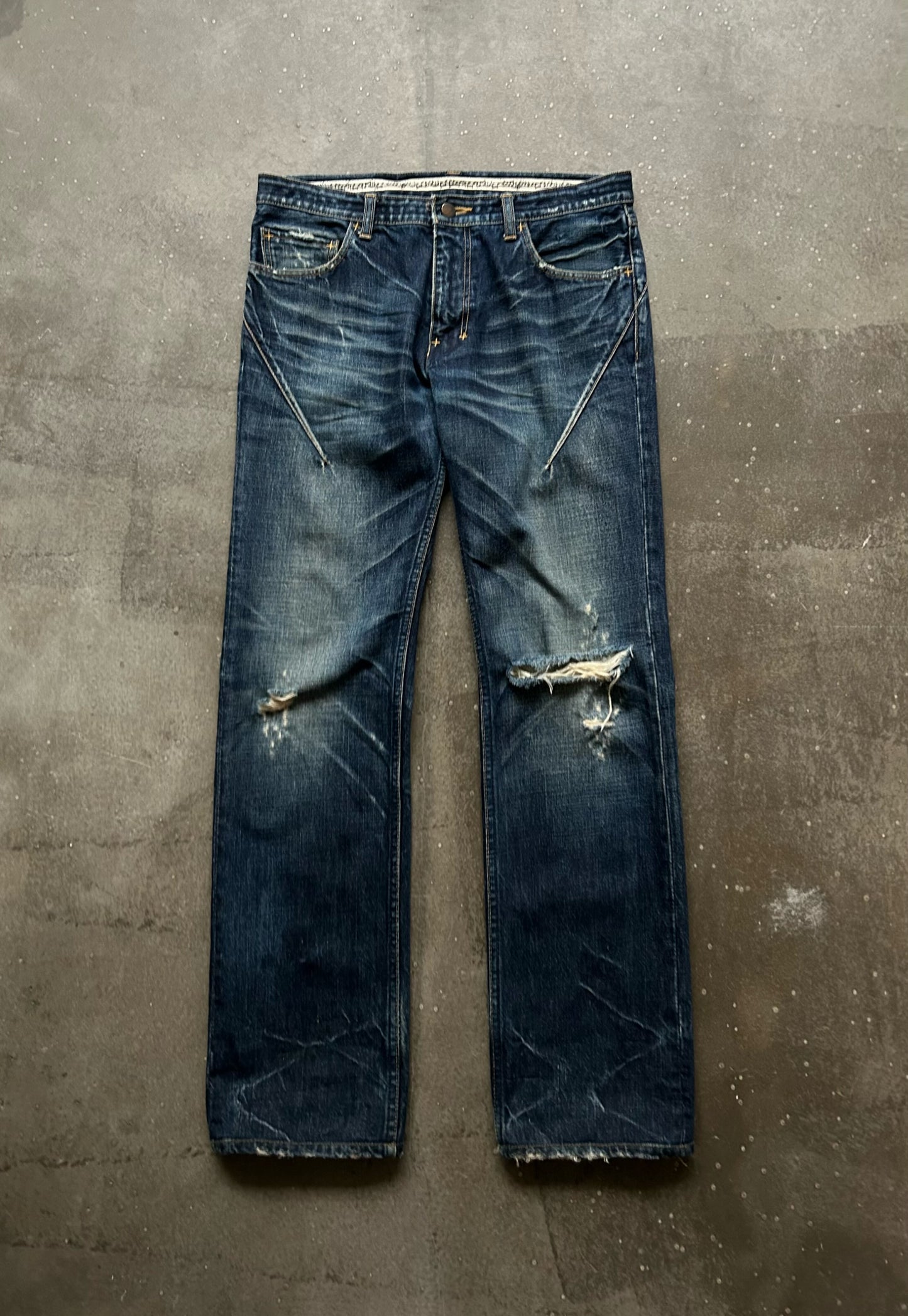 distressed washed denim pants by number nine