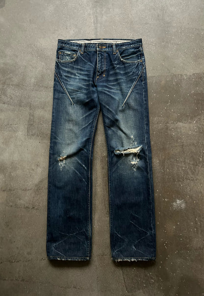 distressed washed denim pants by number nine