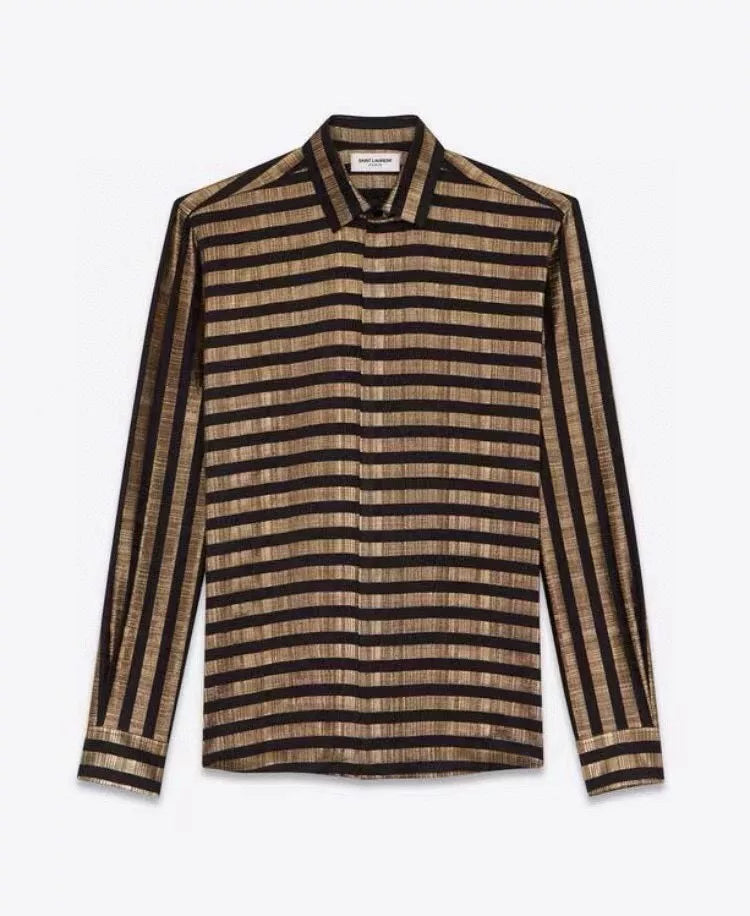 Saint Laurent Runway Black Gold Striped Silk Shirt