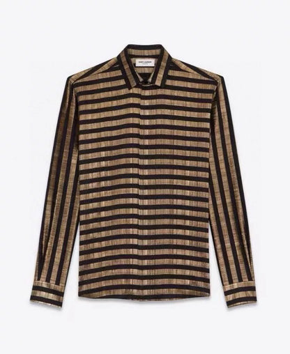 Saint Laurent Runway Black Gold Striped Silk Shirt