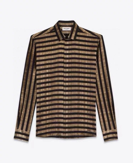 Saint Laurent Runway Black Gold Striped Silk Shirt