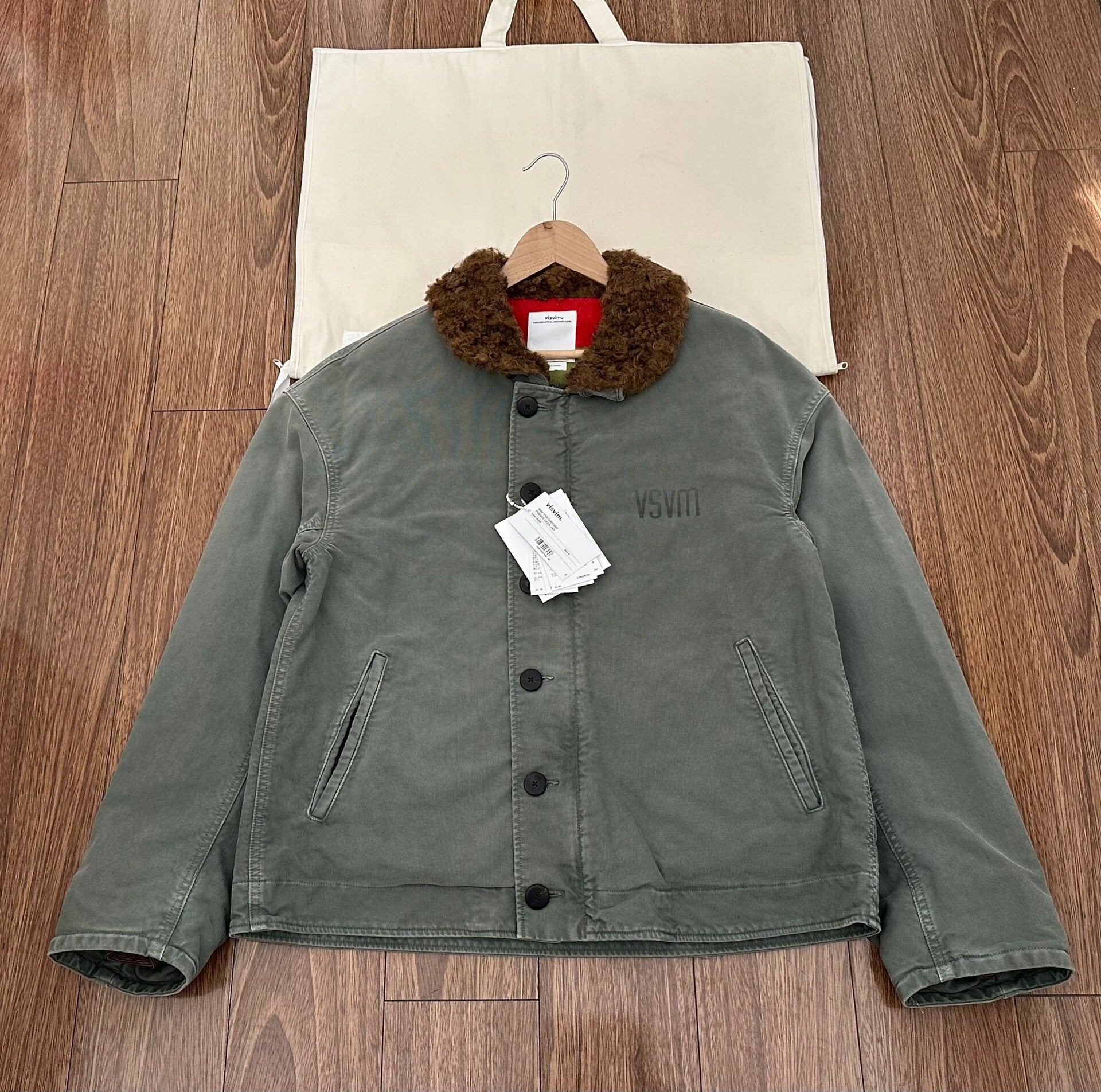 visvim purser deck jacket in olive green