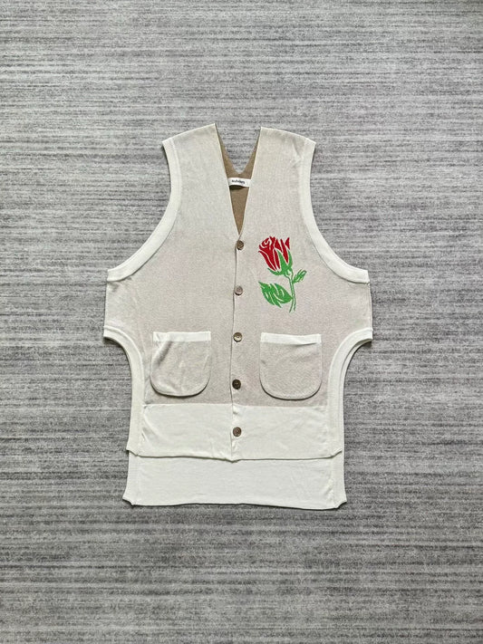 vintage floral knit sleeveless wool vest