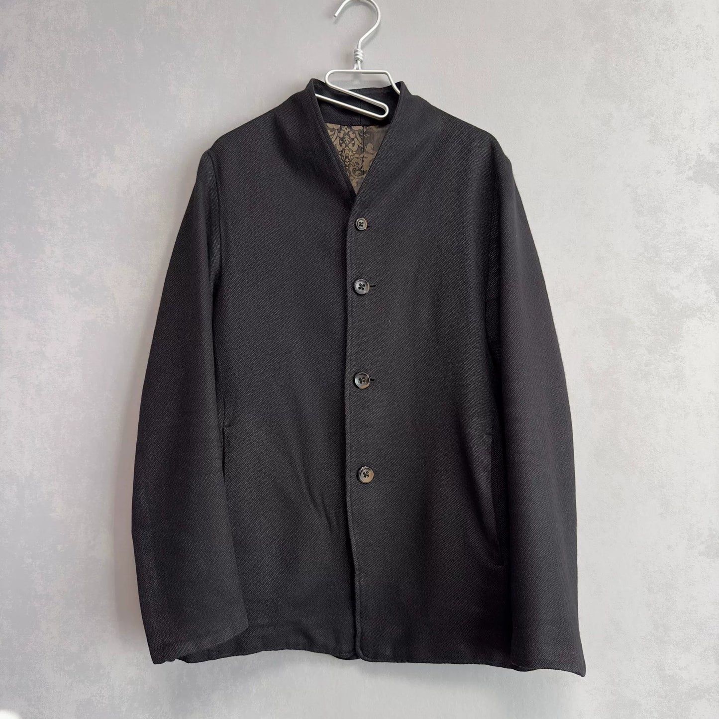 black mix fabric collarless jacket