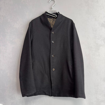 black mix fabric collarless jacket