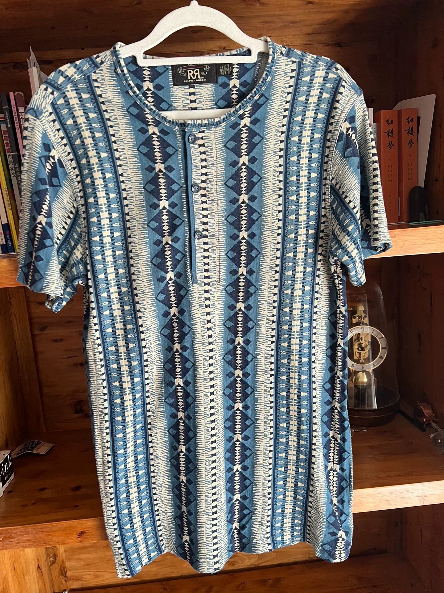 vintage southwestern print short sleeve henley