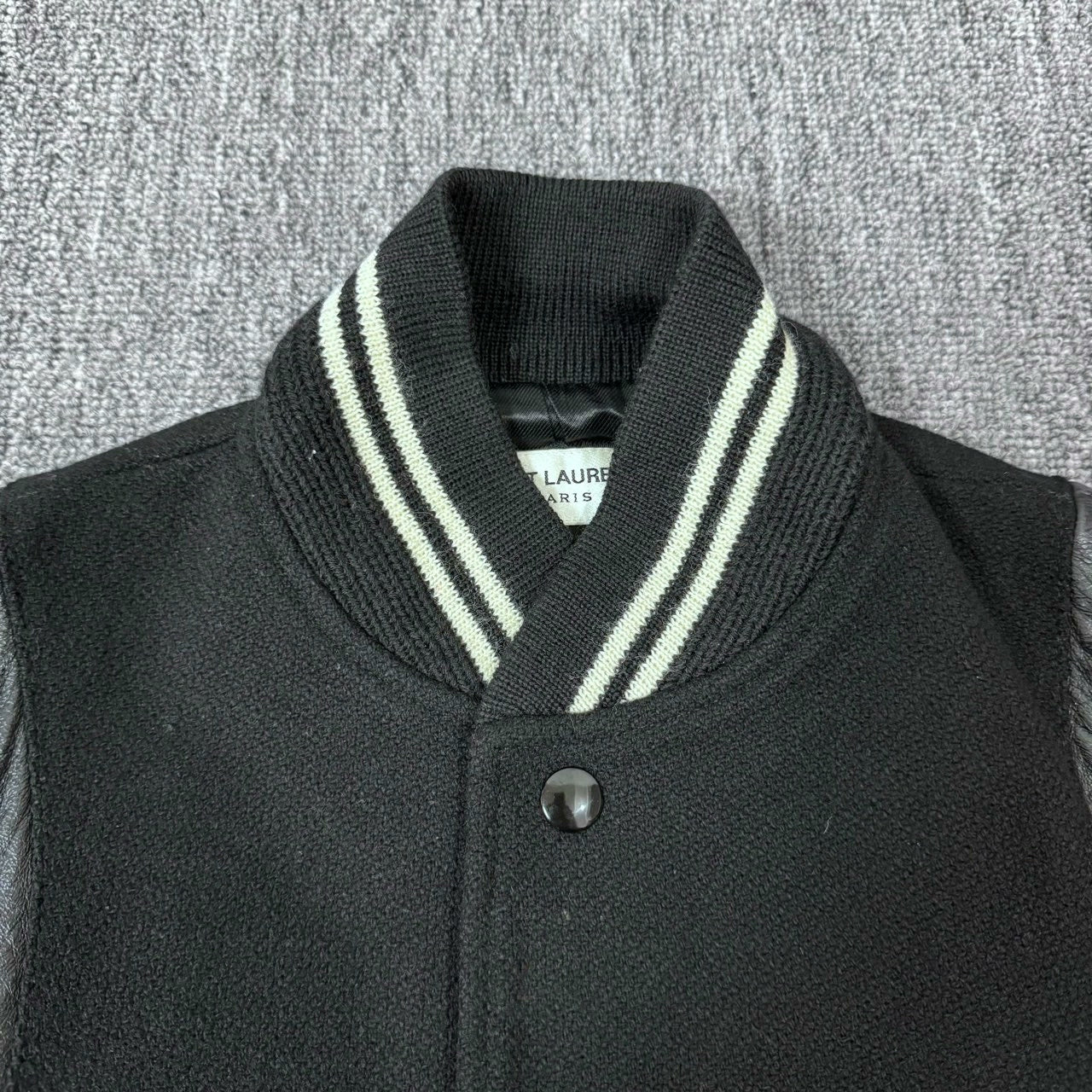 Saint Laurent Black Leather Sleeve Varsity Jacket