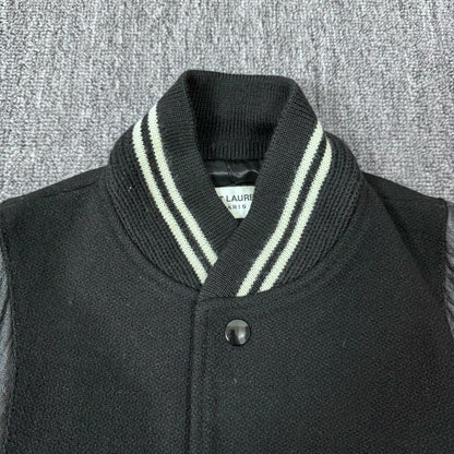 Saint Laurent Black Leather Sleeve Varsity Jacket