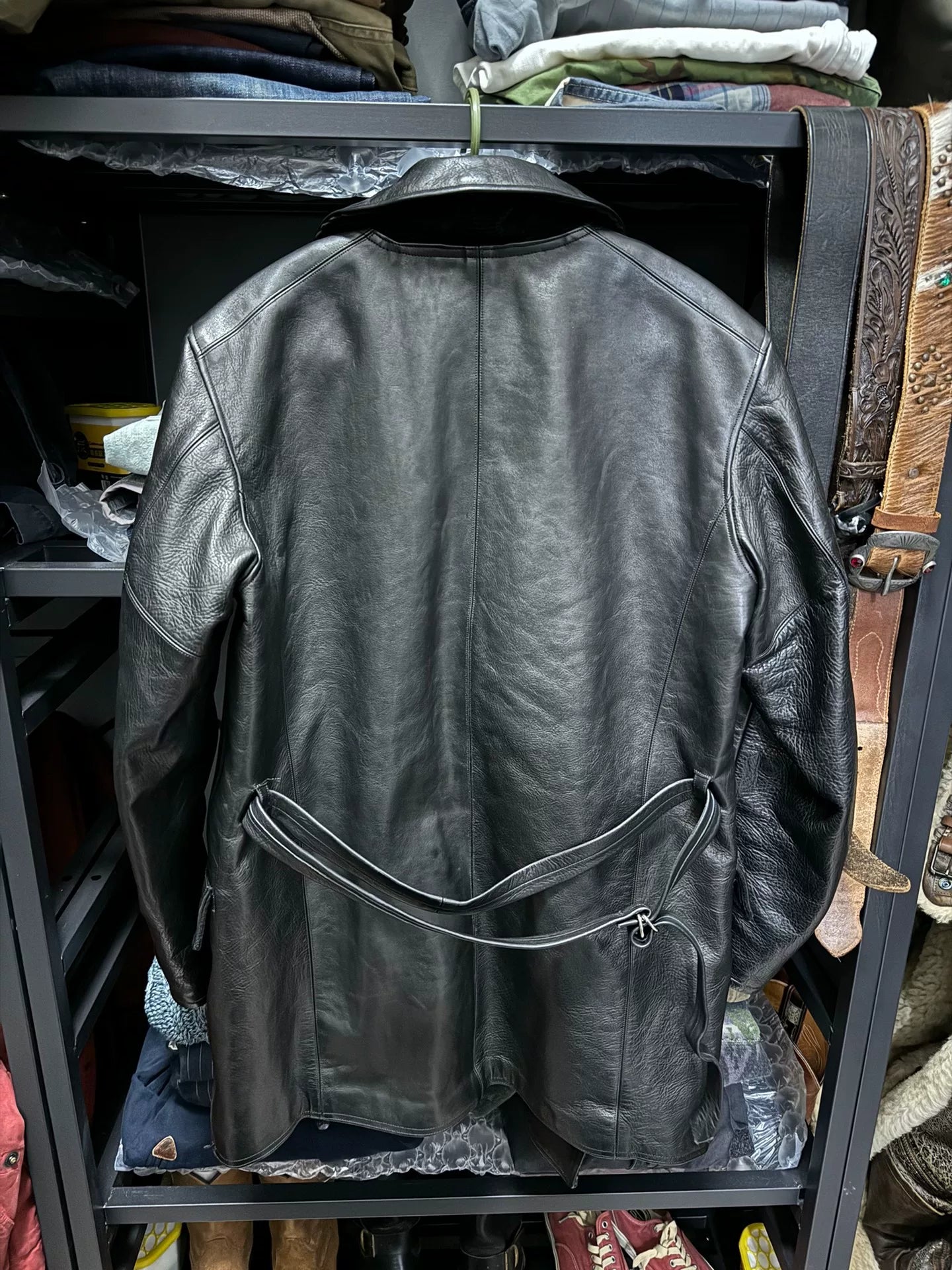 old joe double-breasted horsehide leather jacket