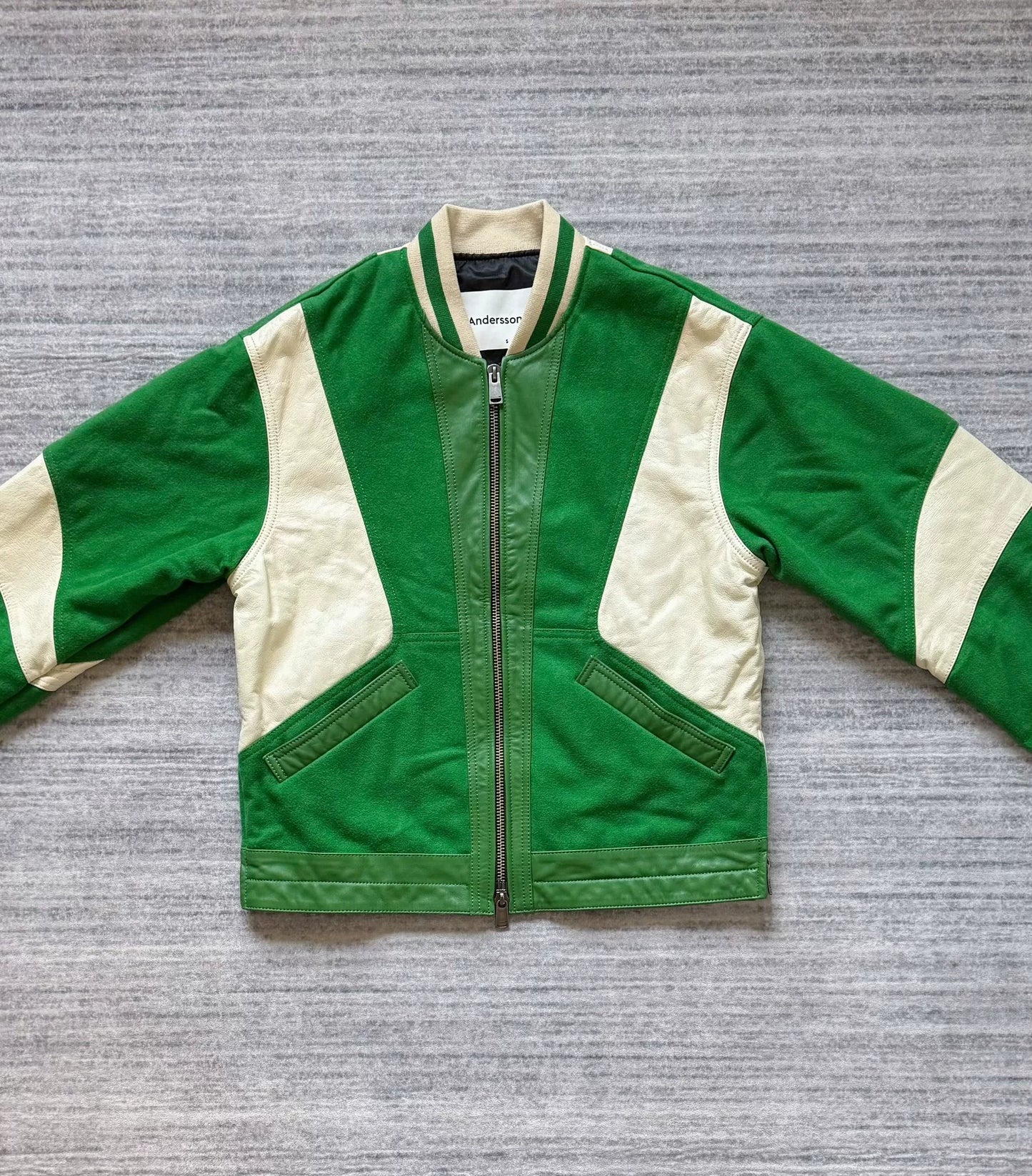 andersson bell green and white varsity jacket