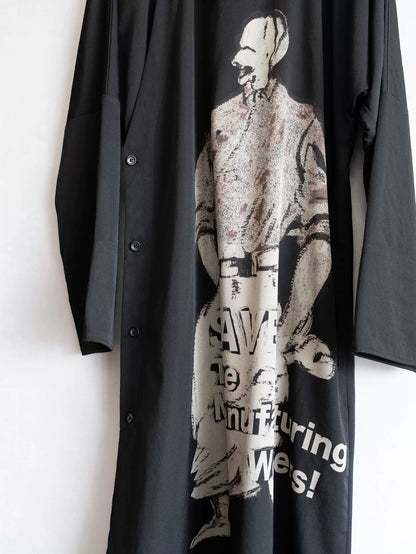 Yohji Yamamoto Black Long Robe With Print