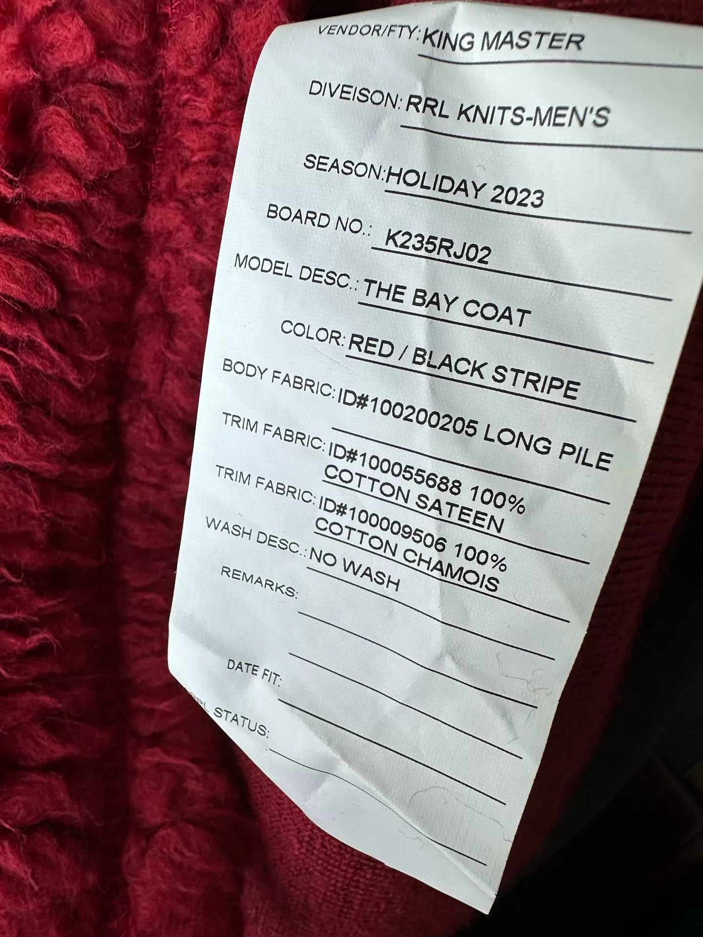 Ralph Lauren RRL  Sample Warm Bay Coat