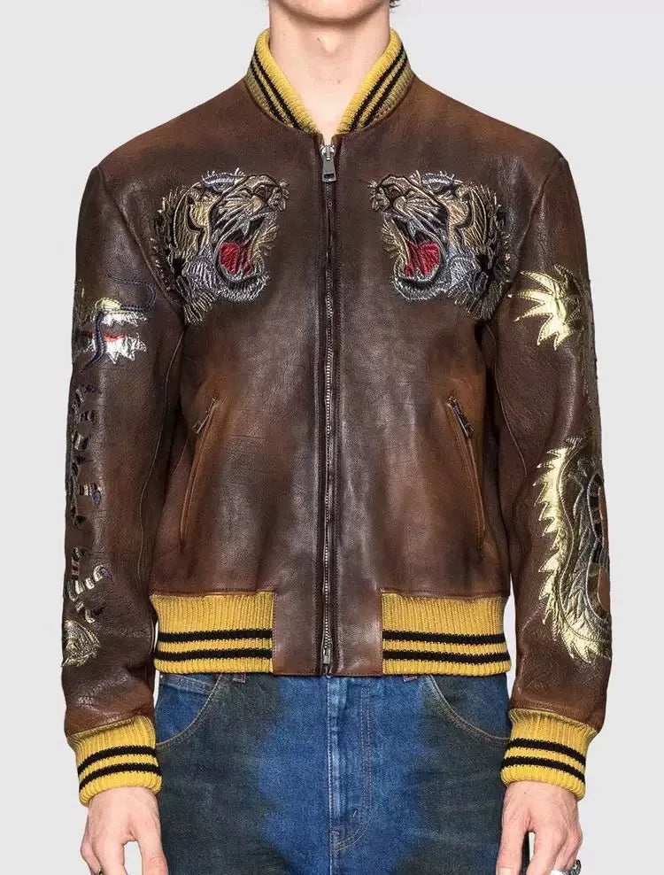 Gucci Embroidered Leather Jacket for Men