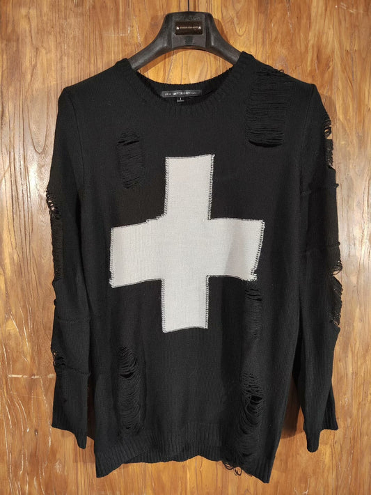 Yukio Mishiba Black Distressed Sweater