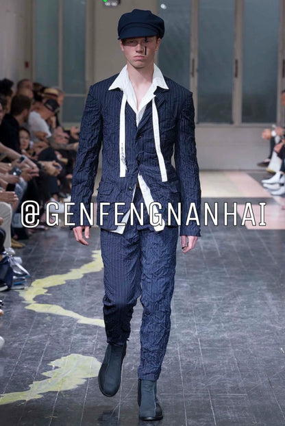 yohji yamamoto striped wrinkled suit jacket