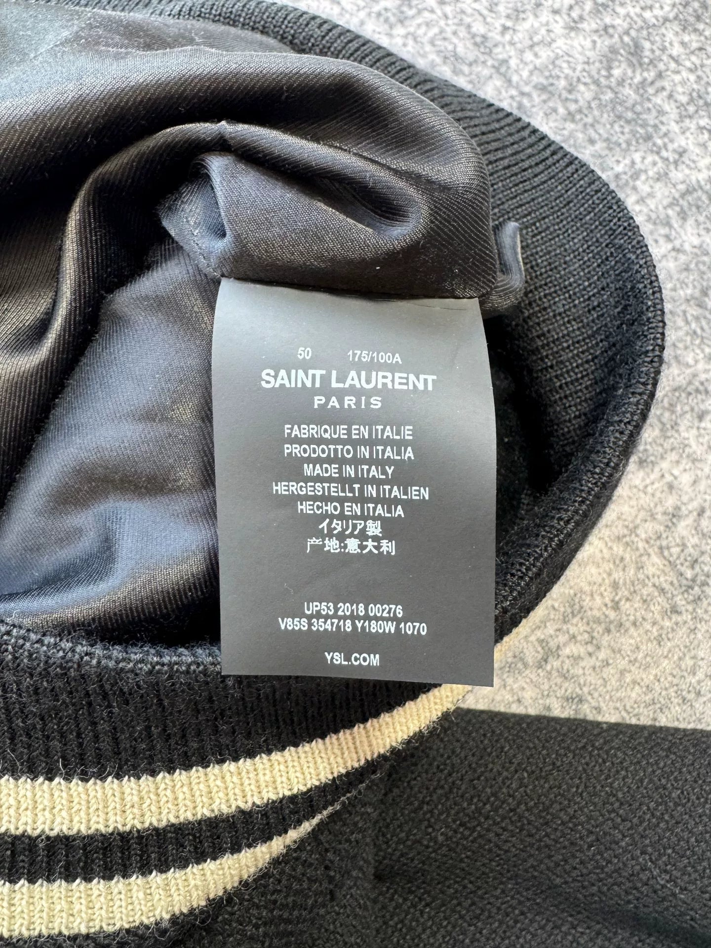 Saint Laurent Black White Leather Baseball Jacket