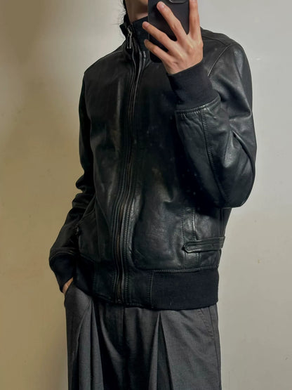 Dirk Bikkembergs Men's Leather Bomber Jacket