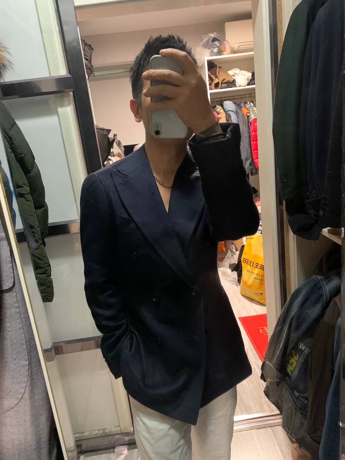 navy double-breasted ring jacket