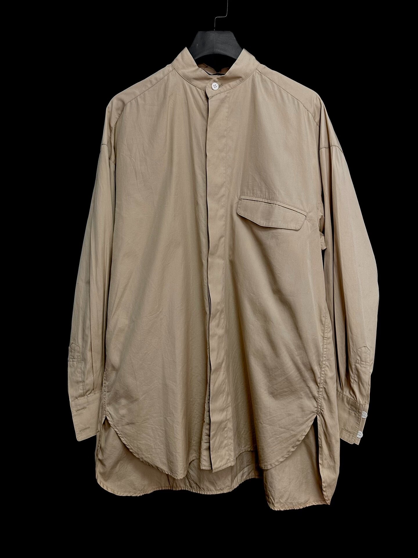 issey miyake 1980s beige stand-collar shirt