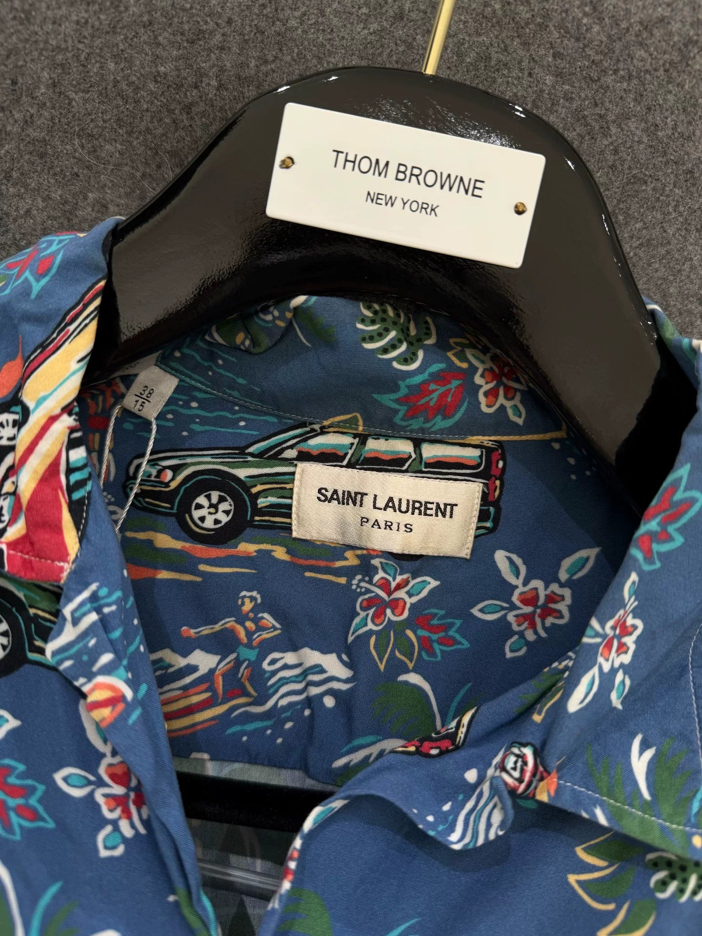 Saint Laurent Blue Palm Tree Print Shirt
