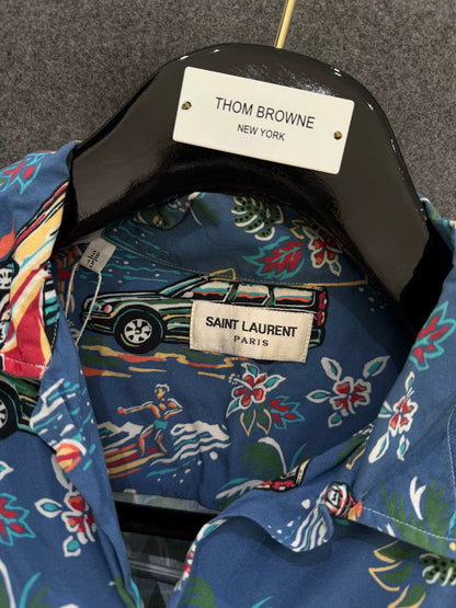 Saint Laurent Blue Palm Tree Print Shirt