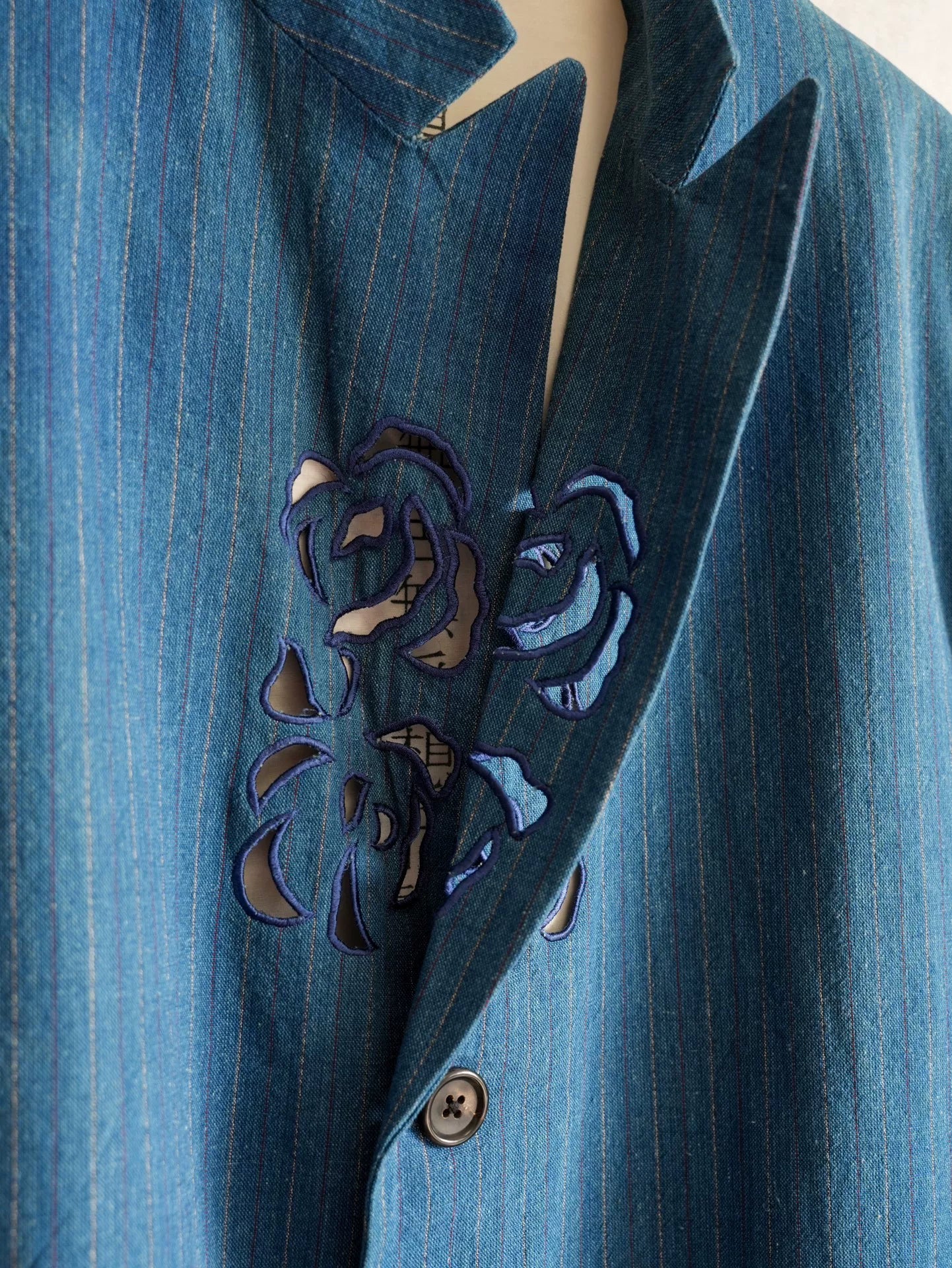 unique rose embroidered blue jacket