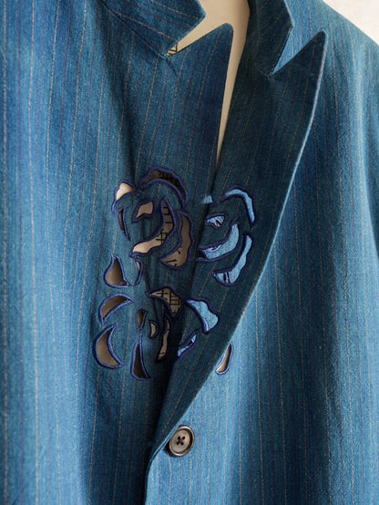 unique rose embroidered blue jacket