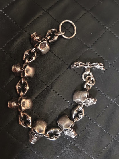 crazy pig skull bracelet in silver