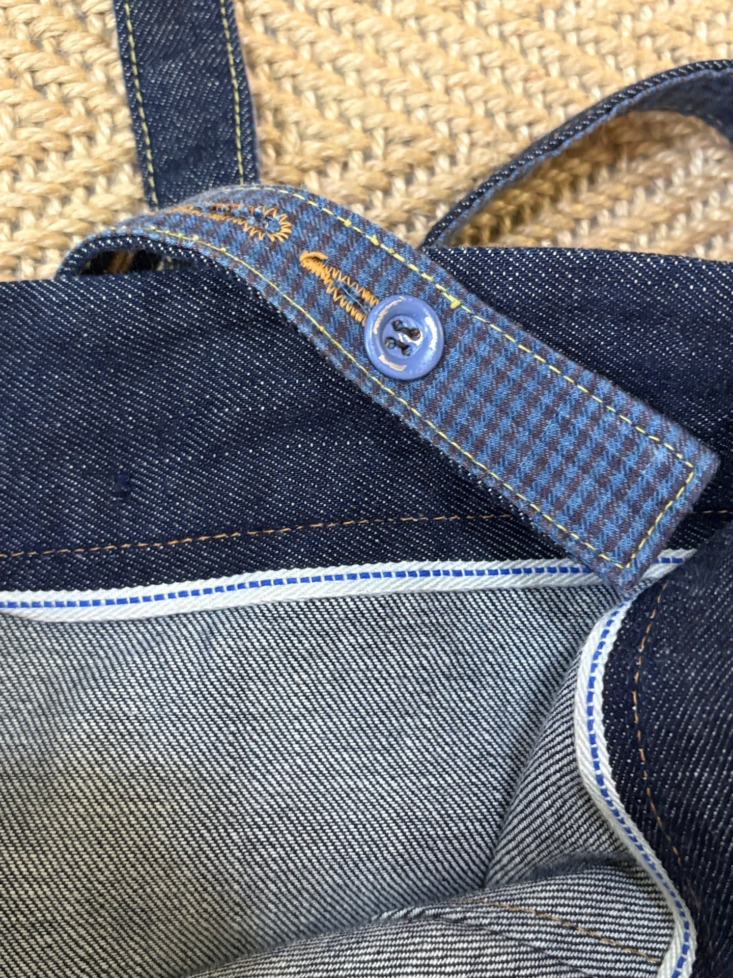 VISVIM Raw Denim Suspender Cropped Jeans