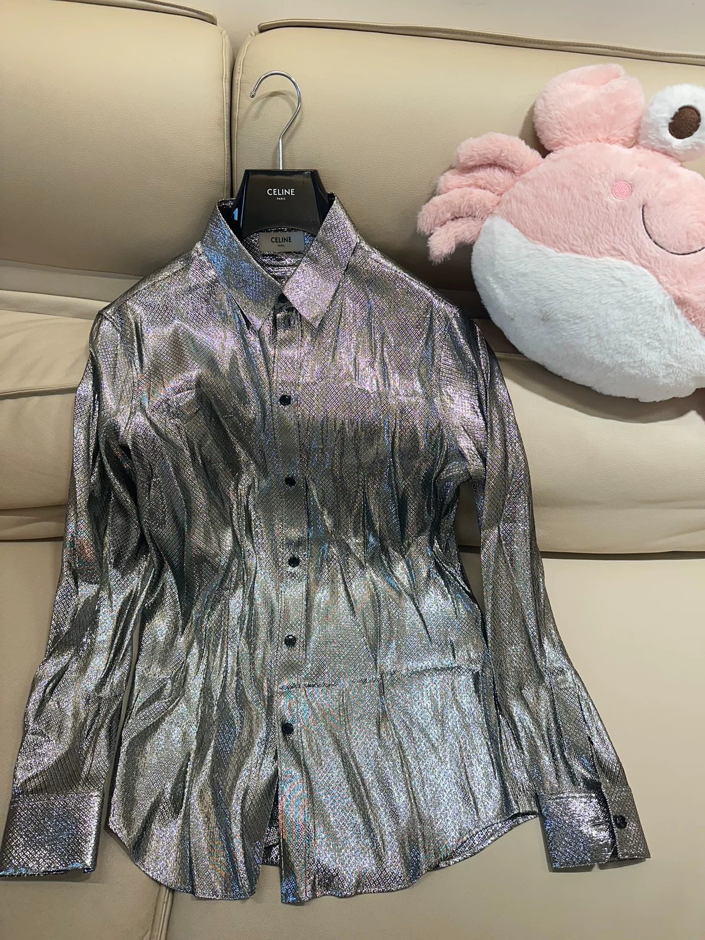 Celine Silver Snake Print Silk Shirt