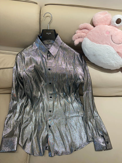 Celine Silver Snake Print Silk Shirt