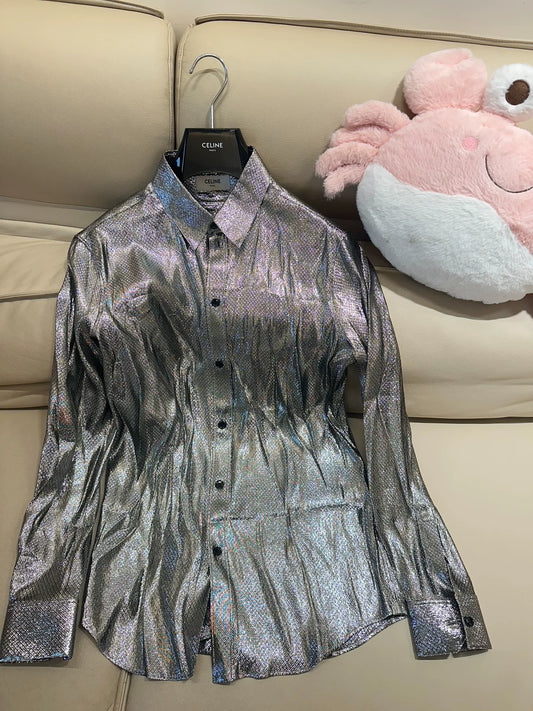 Celine Silver Snake Print Silk Shirt