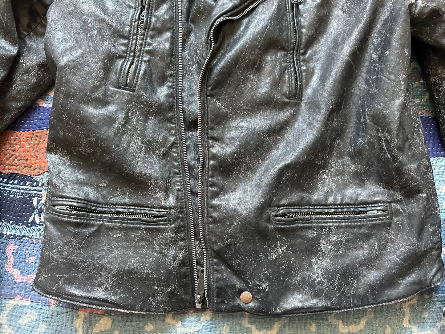 distressed denim printed tiger jacket