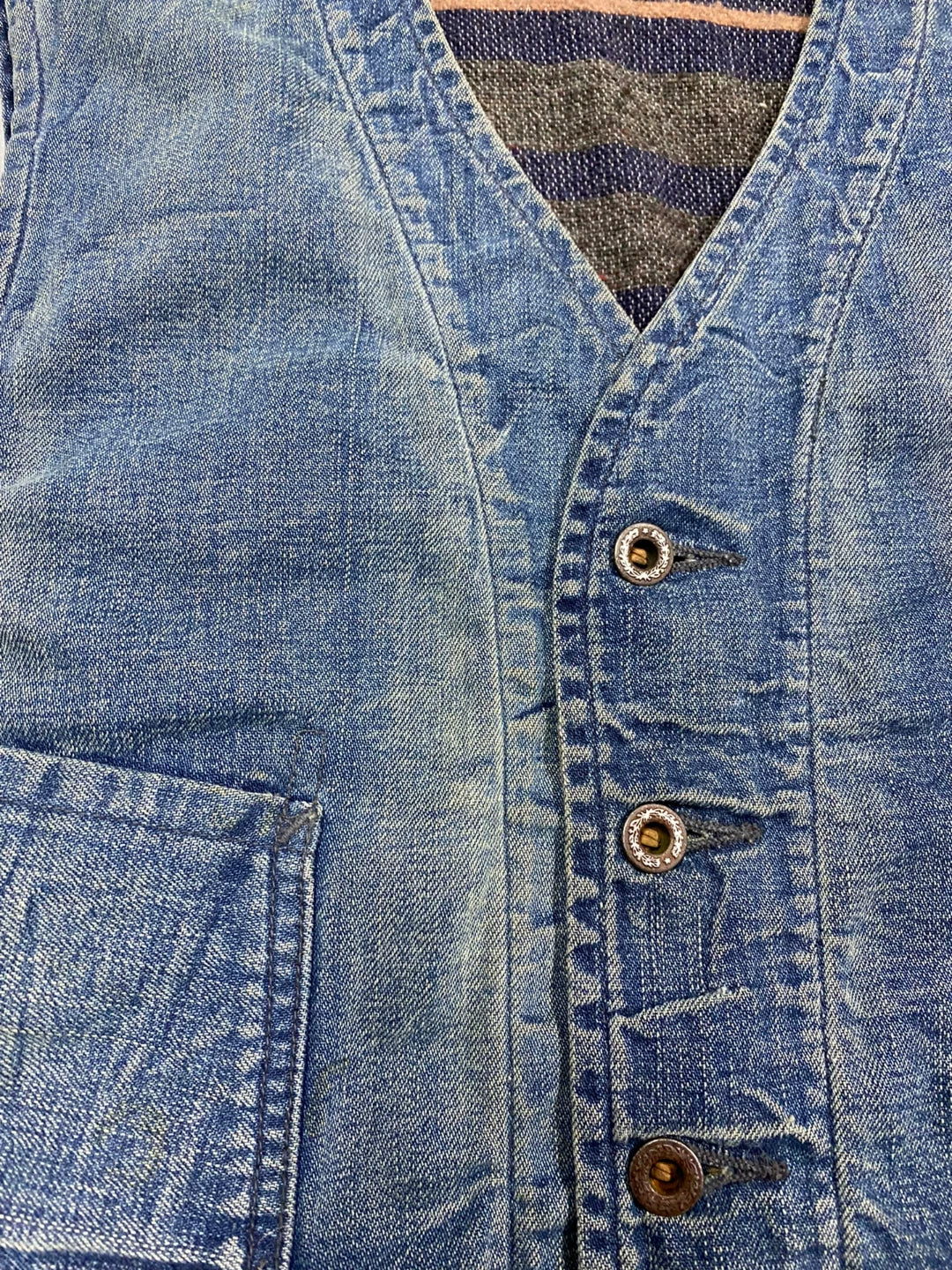 vintage rrl denim vest with heavy washing