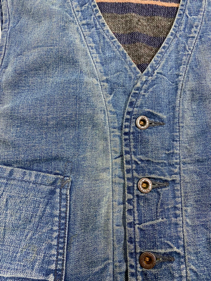 vintage rrl denim vest with heavy washing