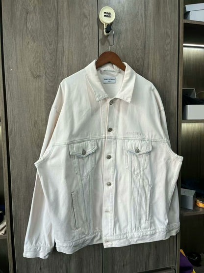 balenciaga white embroidered denim jacket xs