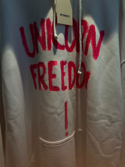 vetements unicorn sweatshirt with pink lettering