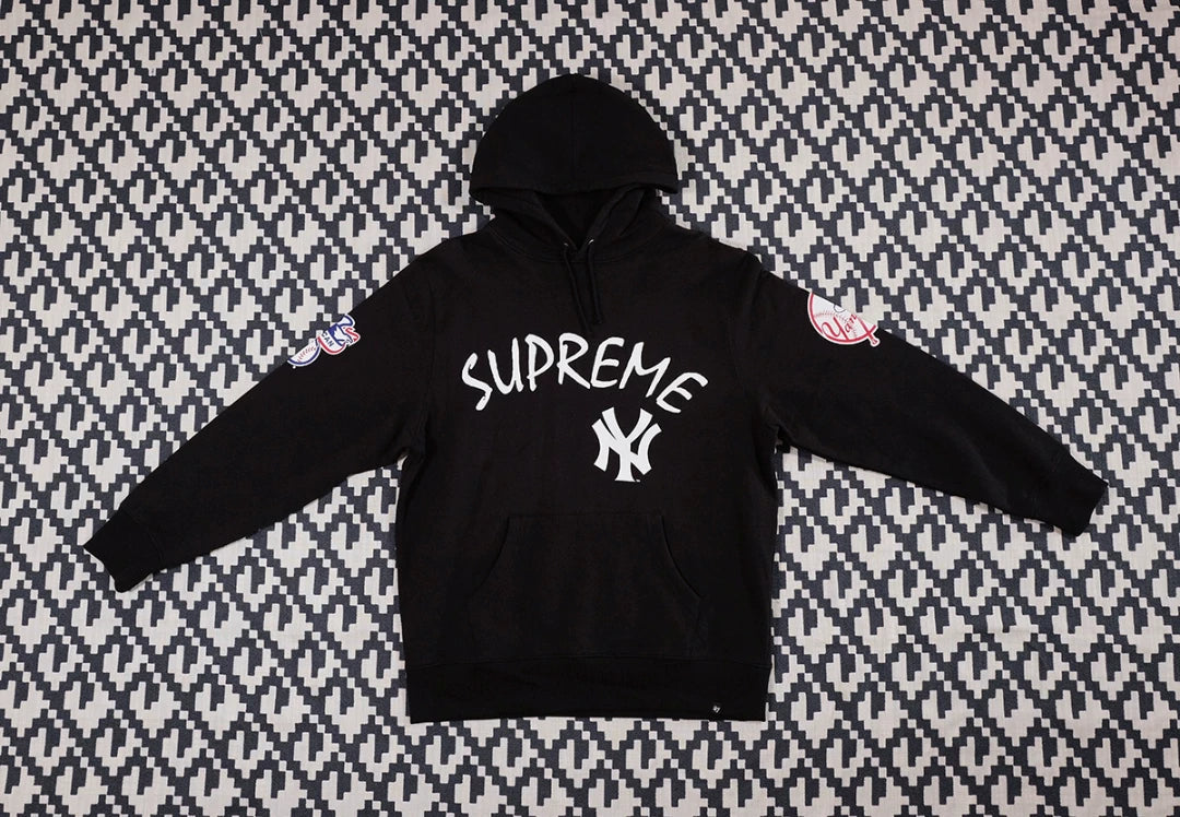 supreme x yankees hooded sweatshirt black
