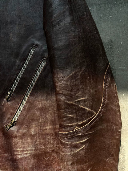 distressed leather jacket with four pockets